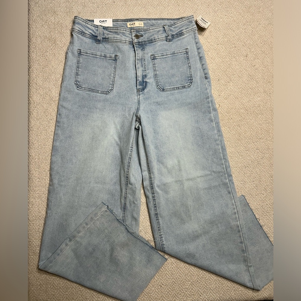 Oat New York Jeans Womens 12/31 Wide Leg High Rise Baggy Denim Raw Hem
